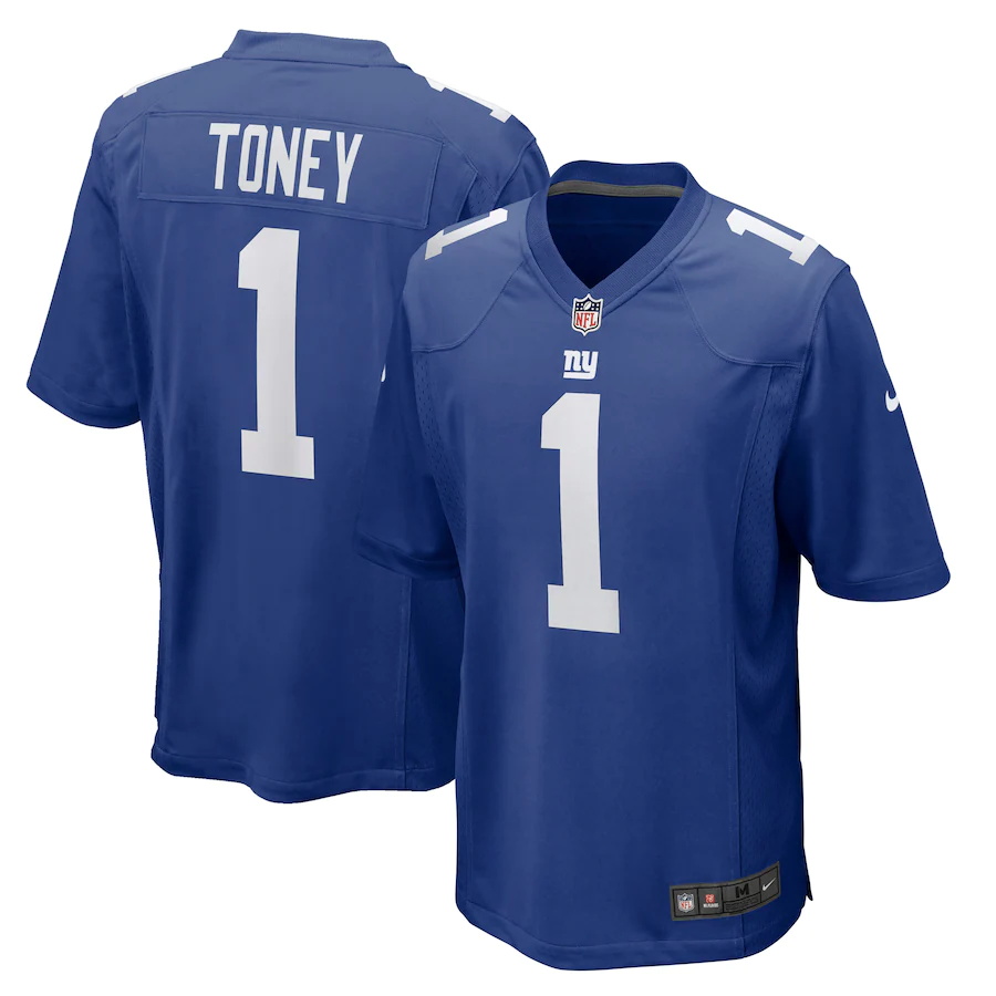 Custom Mens New York Giants 1 Kadarius Toney Nike Royal 2021 NFL Draft First Round Pick Game Jersey